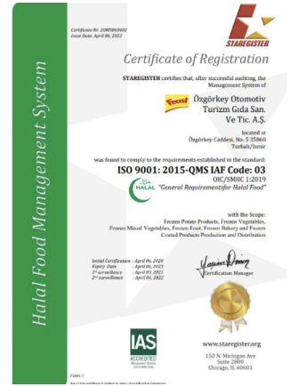 Özgörkey Feast | Sertifikalar