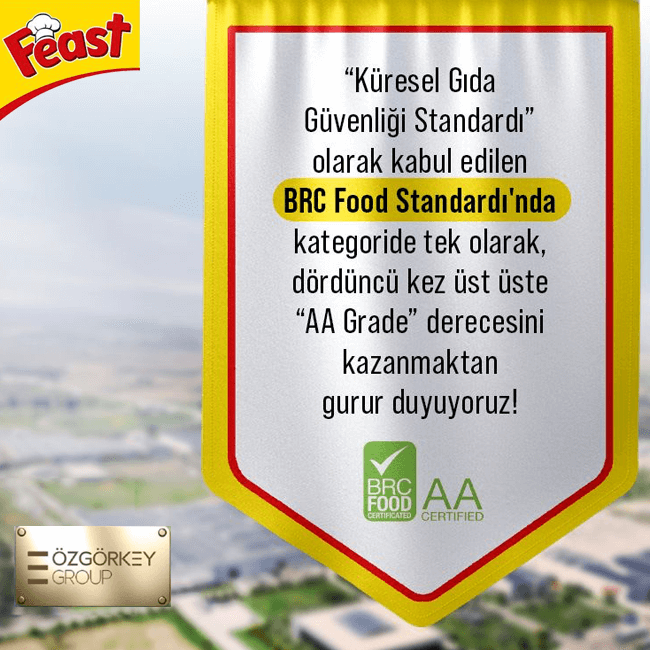 Feast 4. Kez üst üste BRC sertifikasyonunda AA ile derecelendirildi!
